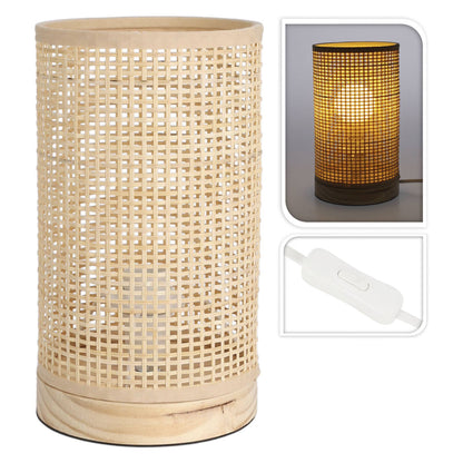 Well Home Lampara De Mesa Con Pantalla De Bambú Ø13x23cm