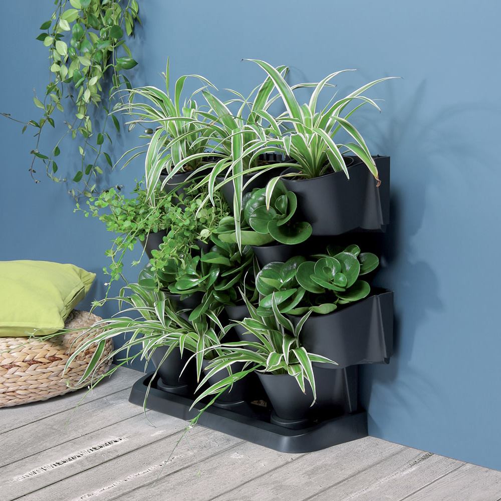 Macetero Vertical Prosperplast Cascade Garden De Plastico En Color Antracita 68,5 (largo) X 19 (ancho) X 54,6 (alto) Cm