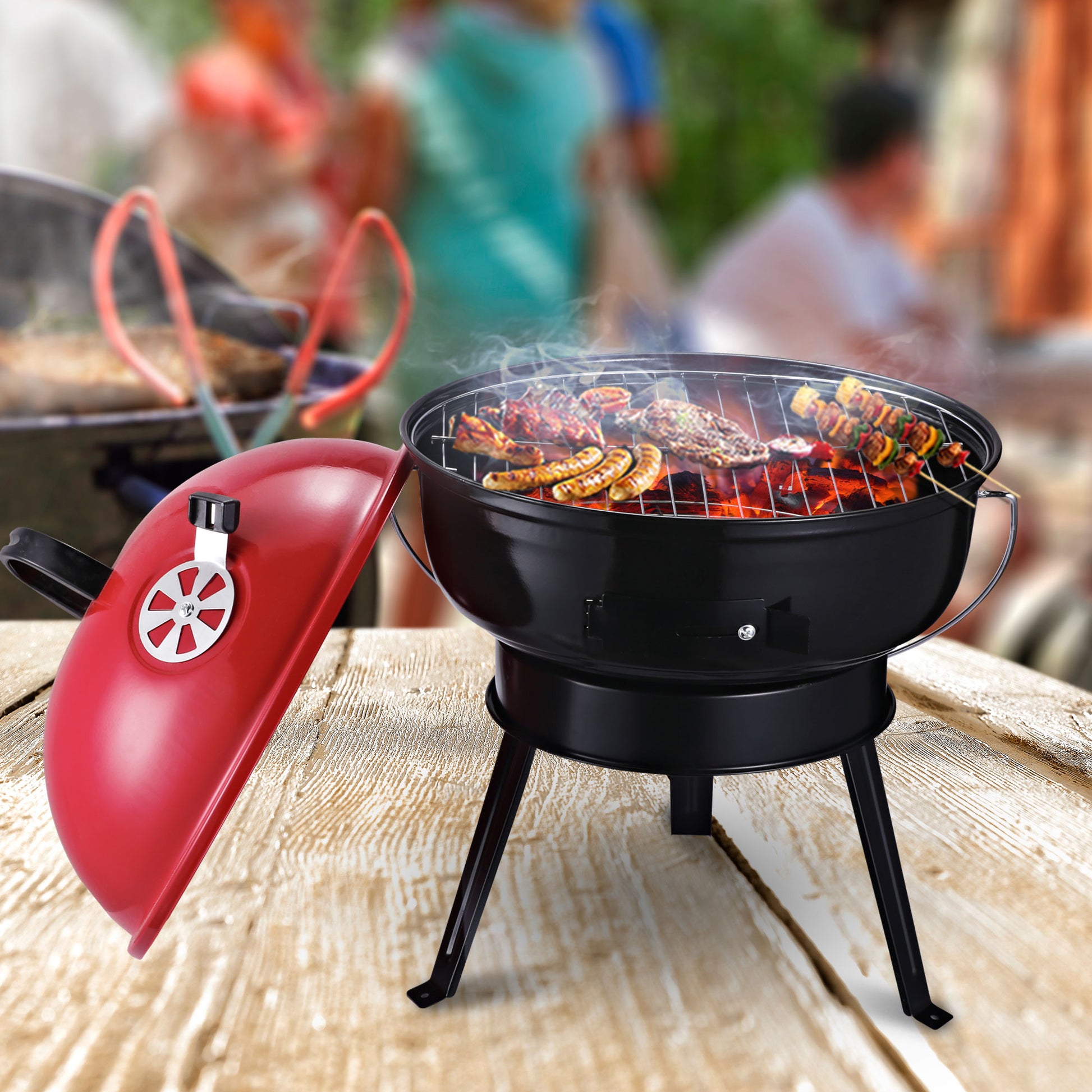 Outsunny Parrilla Para Barbacoa De Carbón Portátil Con Mango Ahumador Pequeño_1