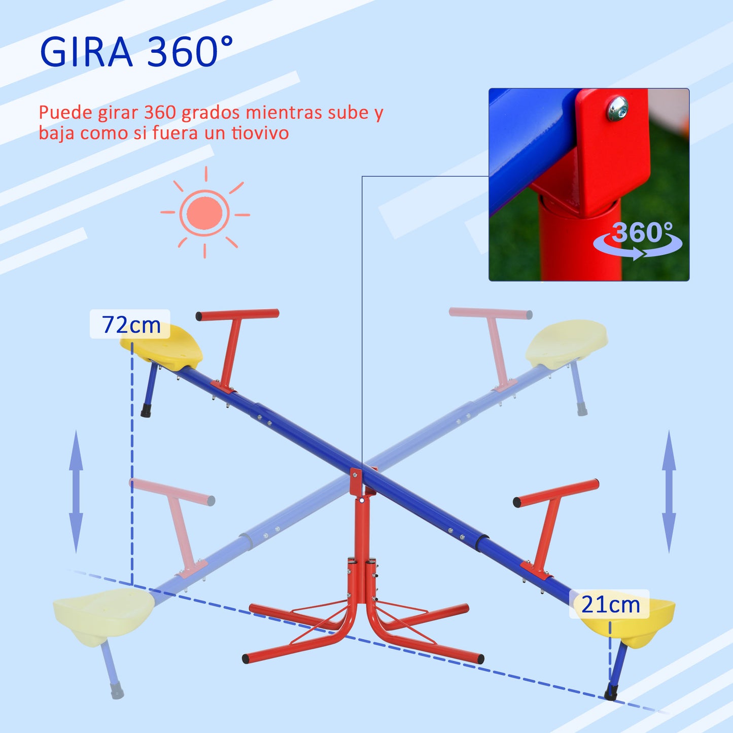 Outsunny Balancín Giratorio Infantil 360 Grados Con Base De 4 Varillas Topes_4