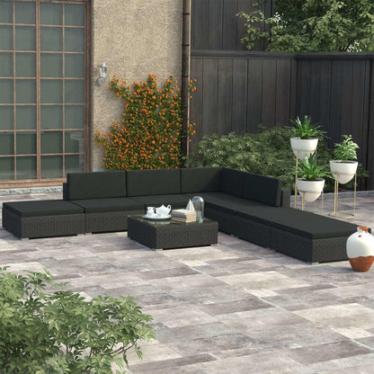 Vidaxl Set De Sofás De Jardín 8 Piezas Y Cojines Ratán Sintético Negro_1