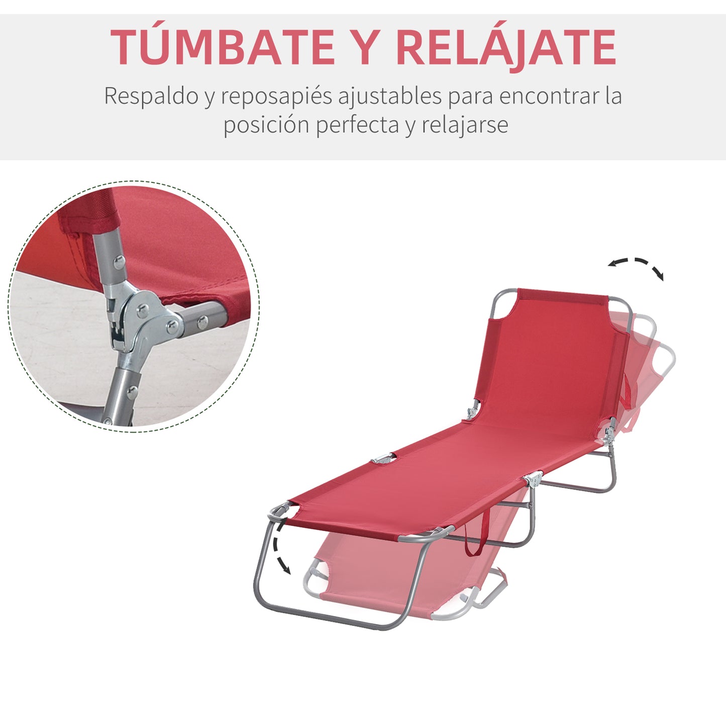Outsunny Tumbona Plegable Respaldo Ajustable En 5 Niveles 187x55x24 Cm Burdeos_3