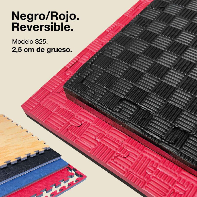 Jowy Tatami Puzzle 2,5cm 100x100cm, Pack 4 Unidades – Alta Densidad Negro/rojo_0