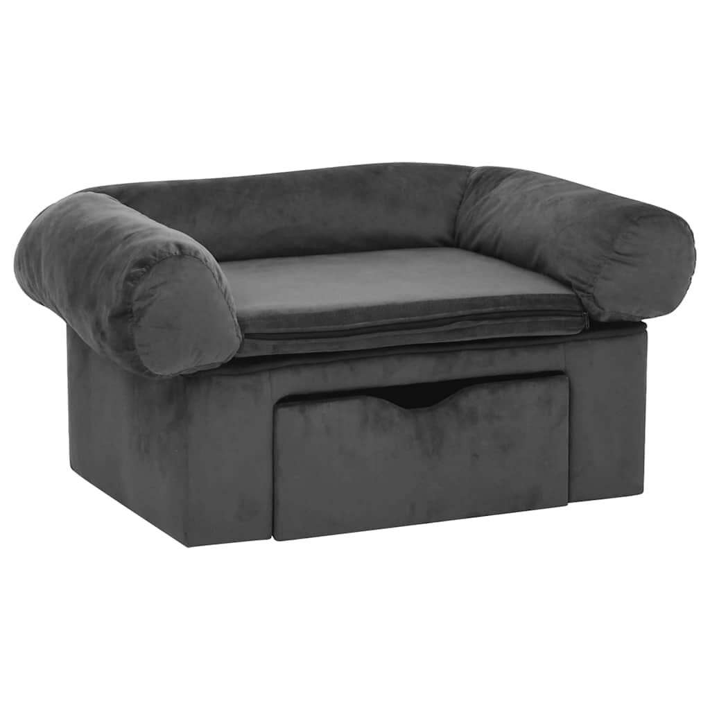 Vidaxl Sofá Para Perros Con Cajón Felpa Gris Oscuro 75x50x38 Cm_0
