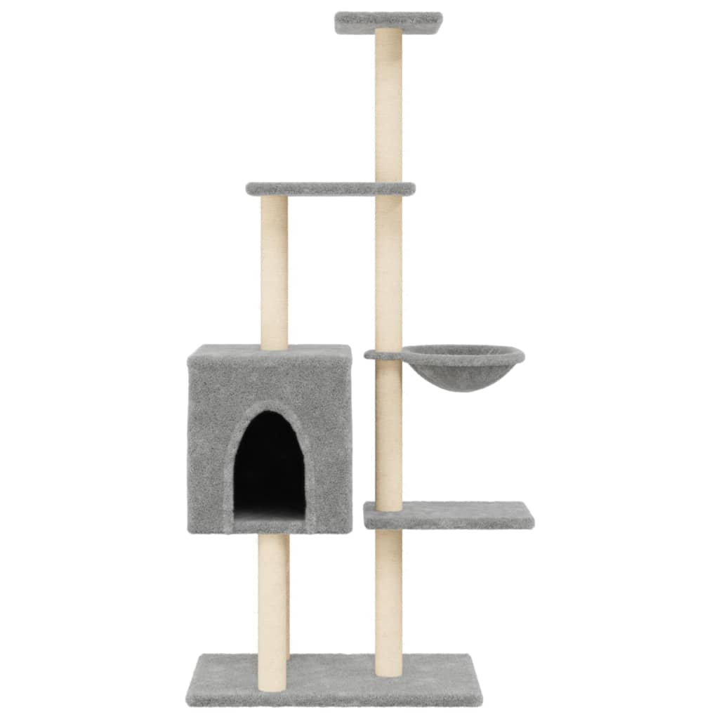 Rascador Para Gatos Con Postes De Sisal Gris Claro 145 Cm_3