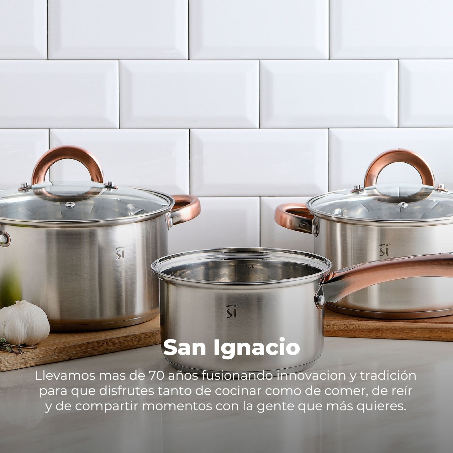 Set 8 Pzs (batería De Cocina Onil 5 Pzs + Set 3 Sartenes Navy Red & Marble 16+20+24cm)_1