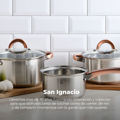 Set 8 Pzs (batería De Cocina Onil 5 Pzs + Set 3 Sartenes Navy Red & Marble 16+20+24cm)_1