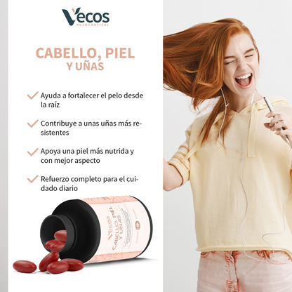 Cabello Y Uñas Vecos 150 Perlas | Fortalecimiento Capilar Y Uñas | Con Biotina, Omega 3 Y L-cistina_3