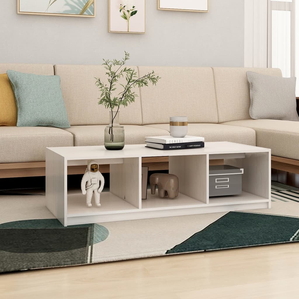 Mesa De Centro De Madera Maciza De Pino Blanco 110x50x34 Cm_1