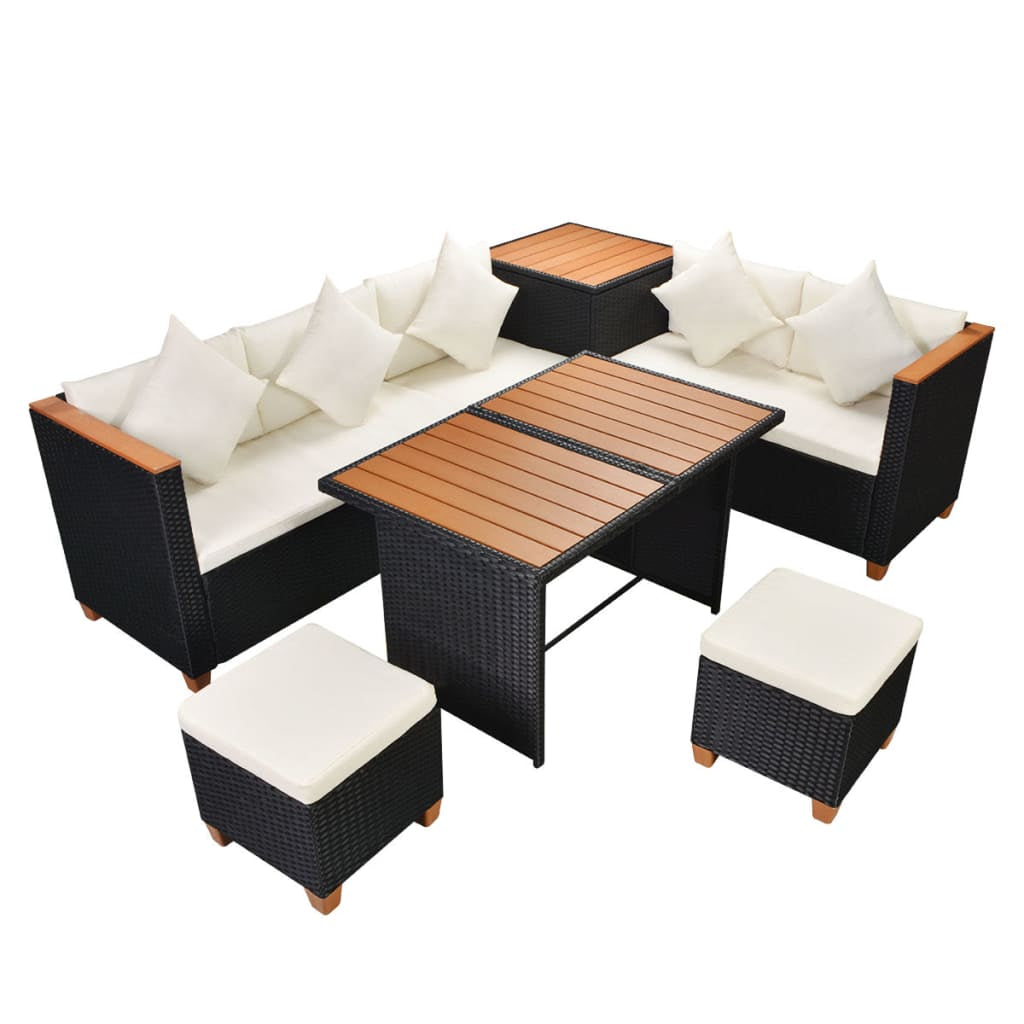 Vidaxl Set Muebles De Jardín 7 Piezas Y Cojines Ratán Sintético Negro_3