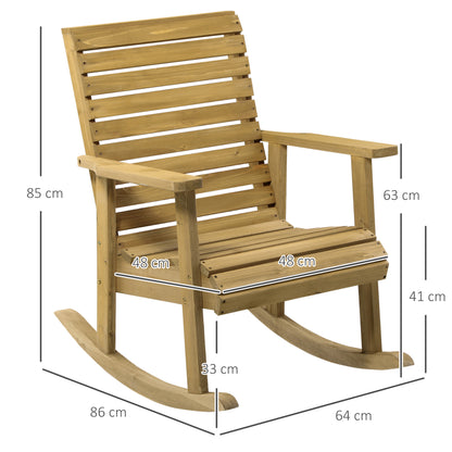 Outsunny Silla Mecedora De Madera Con Reposabrazos Y Diseño Listones Natural_2