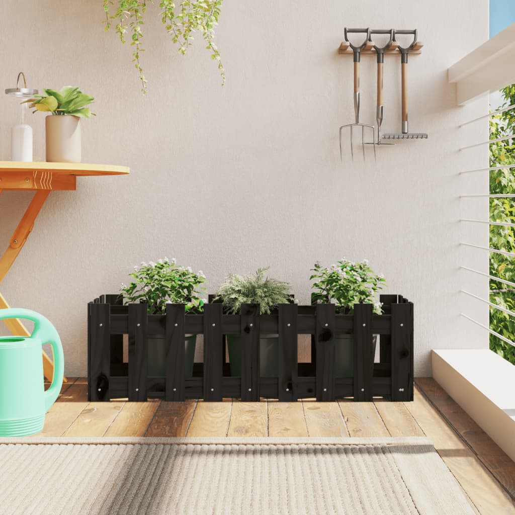 Arriate Elevado Jardín Con Valla Madera Pino Negro 100x30x30cm_1