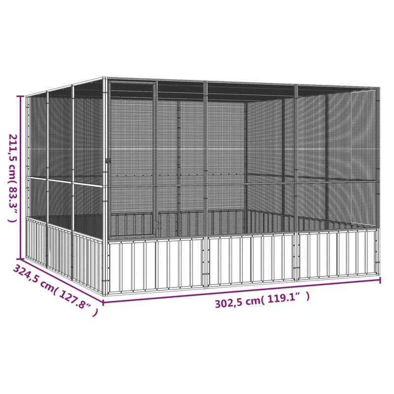 Vidaxl Jaula Pájaros Acero Galvanizado Antracita 302,5x324,5x211,5 Cm_5