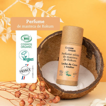 Perfume sólido dulce y afrutado con manteca de kokum Leche de coco y Azahar Comme Avant 20 ml