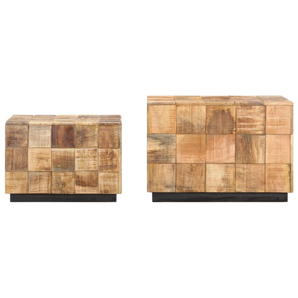 Mesas De Centro Con Diseño De Bloque 2 Uds Madera Mango Rugosa_1