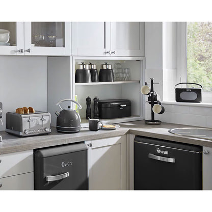 Set 3 Botes Cocina Almacenaje 1,2 L, Plástico Y Acero Inox, Especias, Té ,café, Retro, Vintage Swan Swka1024bn, Negro