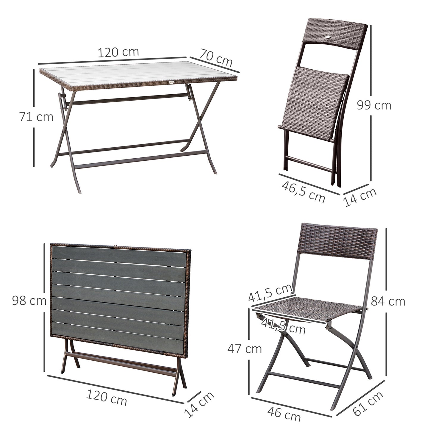 Outsunny Conjunto De Mesa Sillas Muebles Plegable Ratán Para Jardín Exterior_2