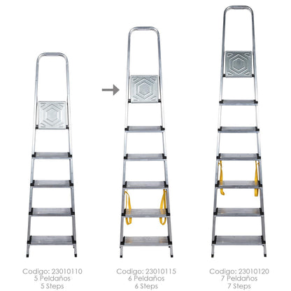 Escalera Doméstica Aluminio Profesional 6 Peldaños 12 Cm Grosor.