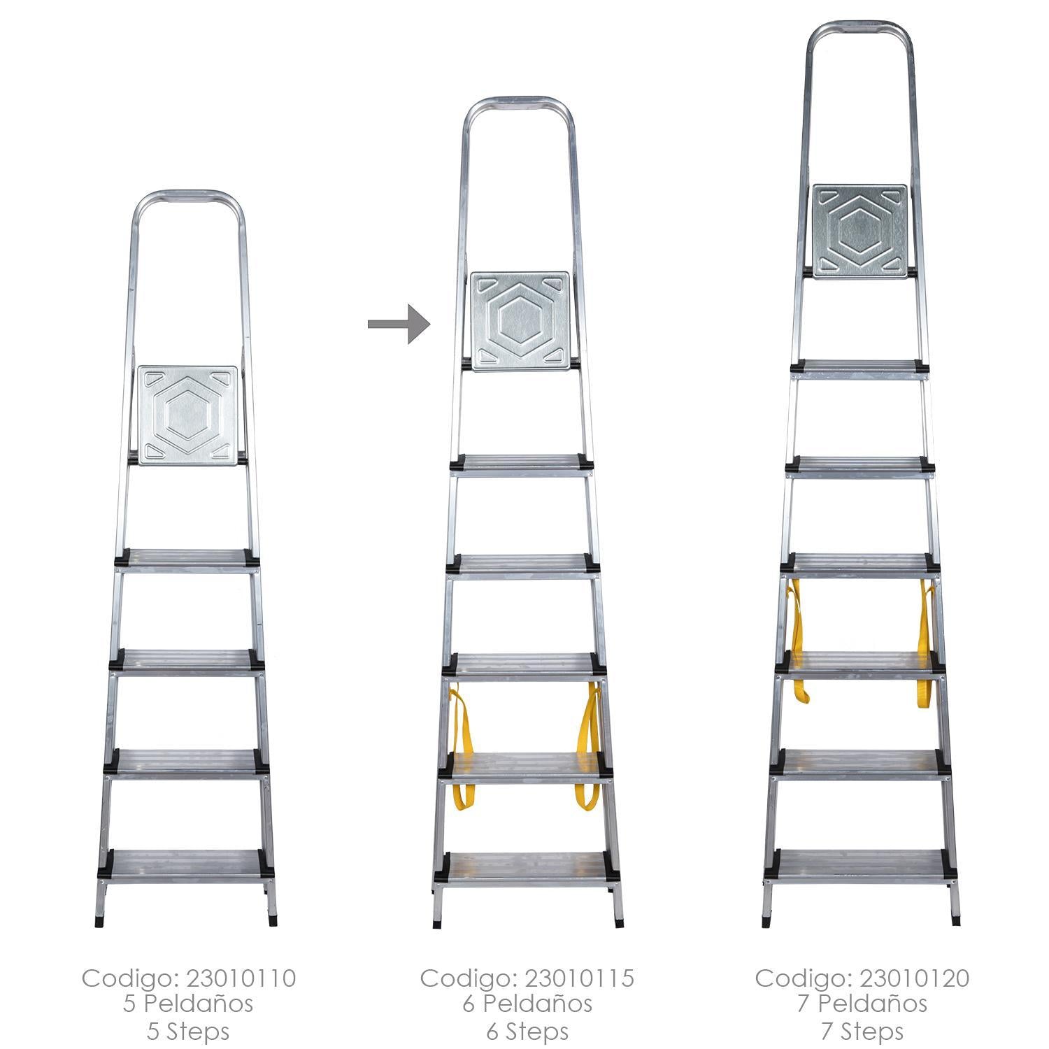 Escalera Doméstica Aluminio Profesional 6 Peldaños 12 Cm Grosor.