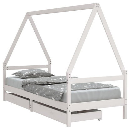 Vidaxl Estructura Cama Niños Con Cajones Madera Pino Blanco 90x200 Cm_0