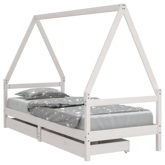 Vidaxl Estructura Cama Niños Con Cajones Madera Pino Blanco 90x200 Cm_0