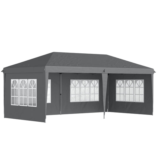 Outsunny Carpa Plegable 6x3 M Con 4 Laterales Desmontables 4 Ventanas Gris_0
