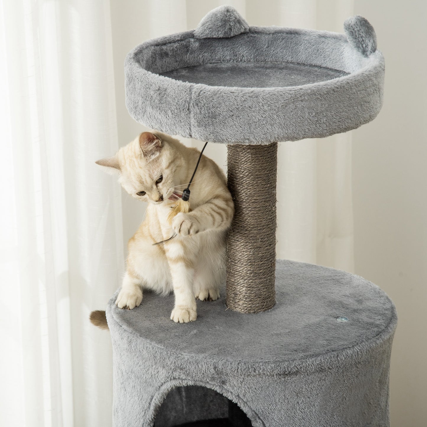 Pawhut Árbol Rascador Para Gatos 60x40x133cm Con Nido Cueva De Fieltro Extraíble_3