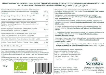 Leche De Coco En Polvo Bio - 1kg | Bebida Vegetal Ecológica Vegana, Sin Lactosa, Sin Azúcares Añadidos, Sin Gluten_1