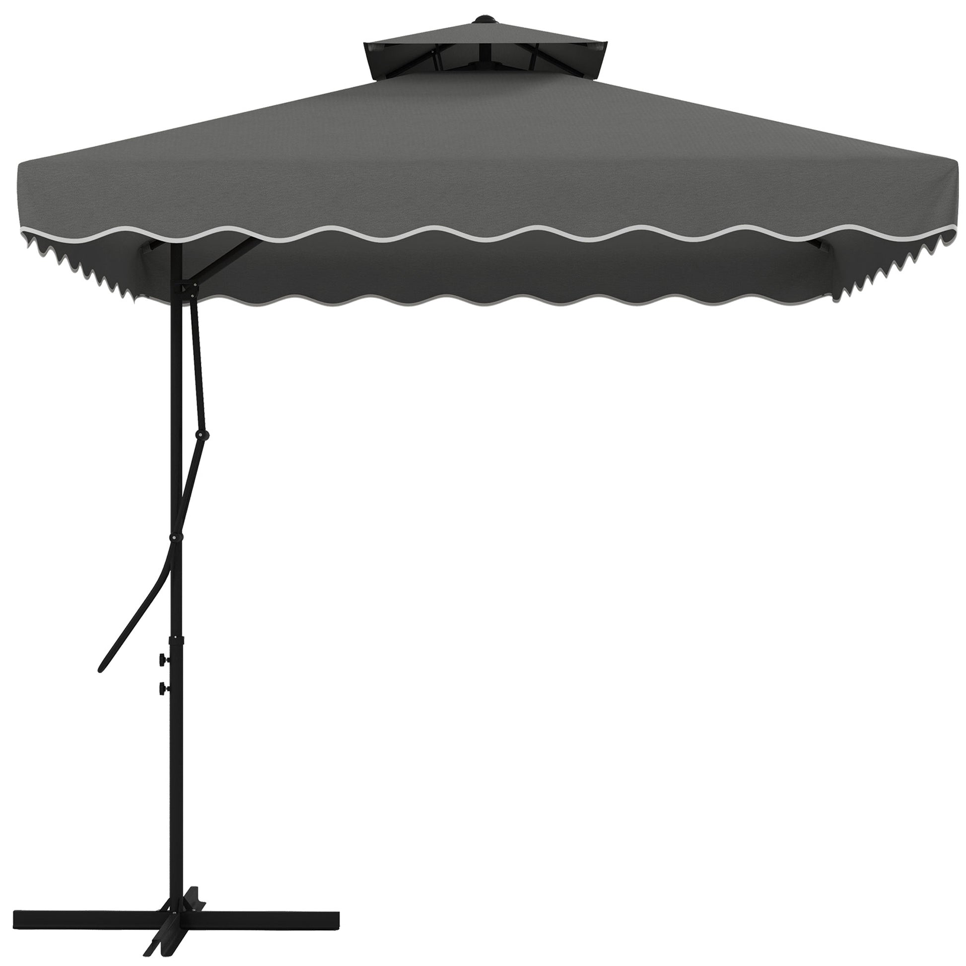 Outsunny Sombrilla Terraza Exterior De 2,5 M Con Manivela Techo Doble Gris_0