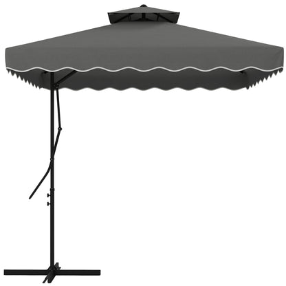 Outsunny Sombrilla Terraza Exterior De 2,5 M Con Manivela Techo Doble Gris_0