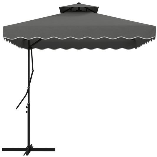 Outsunny Sombrilla Terraza Exterior De 2,5 M Con Manivela Techo Doble Gris_0