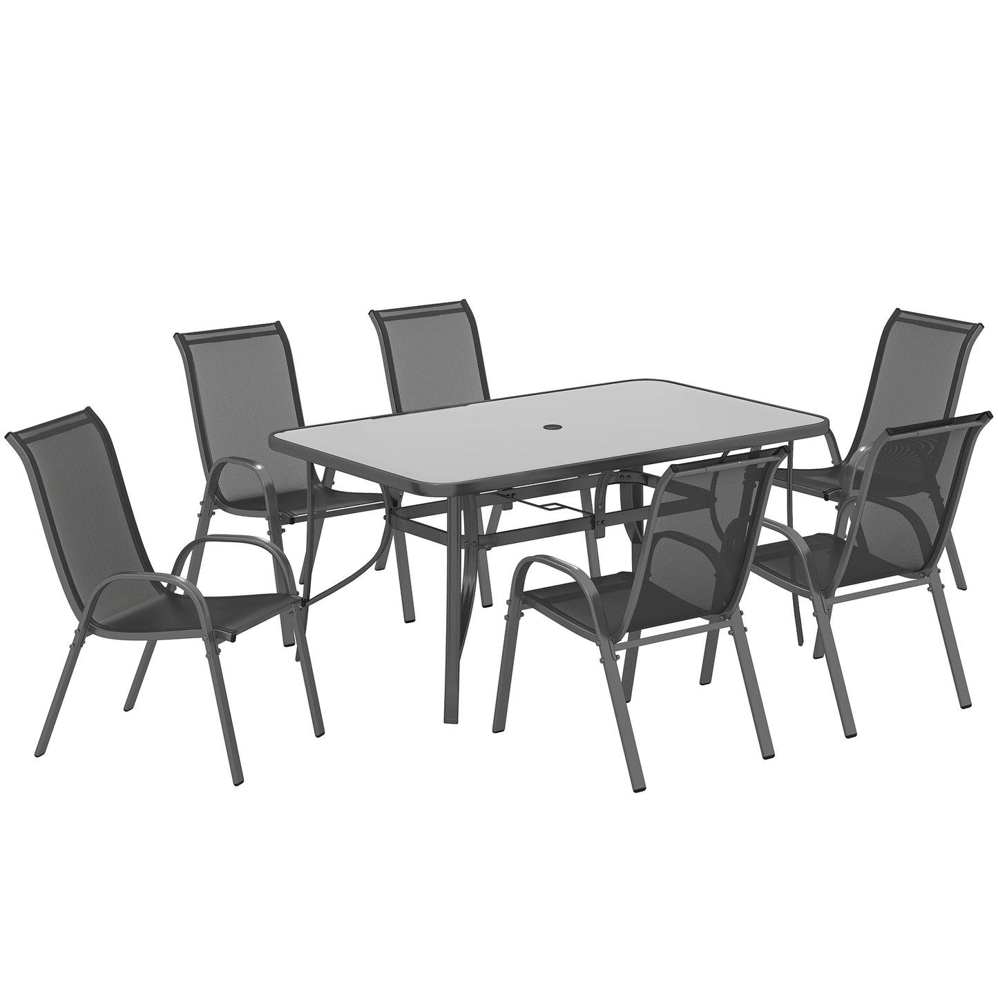 Outsunny Conjunto Muebles De Jardín De 7 Piezas Con Orificio Para Sombrilla Gris_0