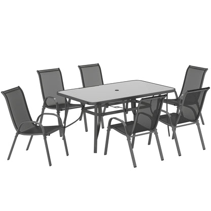 Outsunny Conjunto Muebles De Jardín De 7 Piezas Con Orificio Para Sombrilla Gris_0