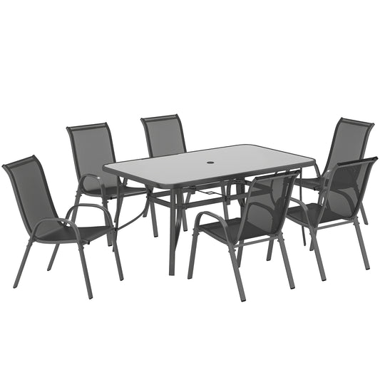 Outsunny Conjunto Muebles De Jardín De 7 Piezas Con Orificio Para Sombrilla Gris_0