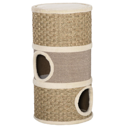 Pawhut Barril De Rascado Para Dormir Y Jugar Cama Cómoda Rascador De 3 Niveles_0