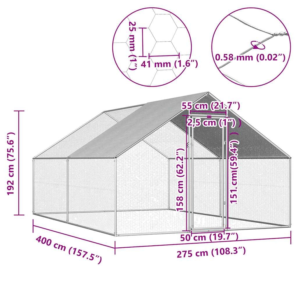 Vidaxl Jaula Gallinero De Exterior De Acero Galvanizado 2,75x4x1,92 M_2