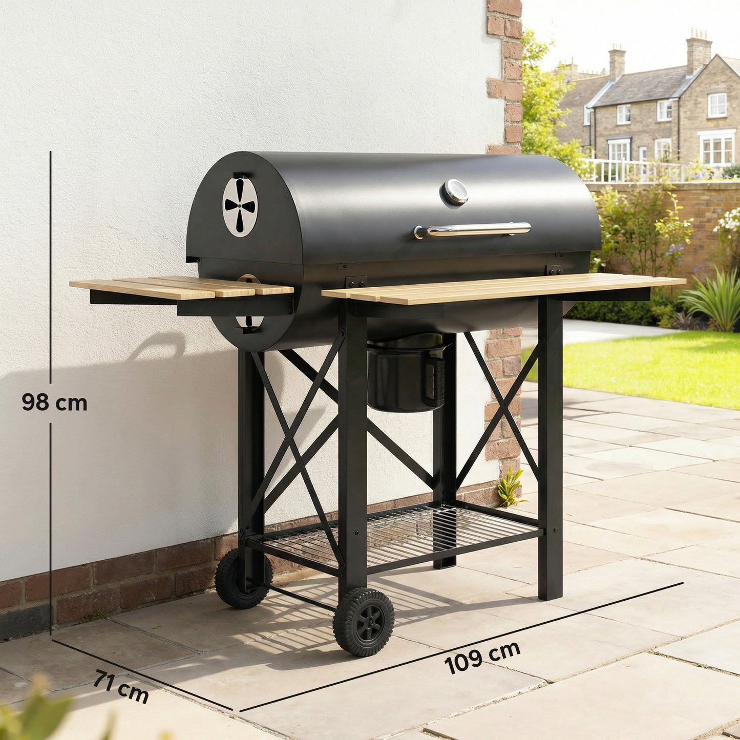 Outsunny Barbacoa De Carbón Portátil Móvil Con Estantes Plegables Tapa Negro_2