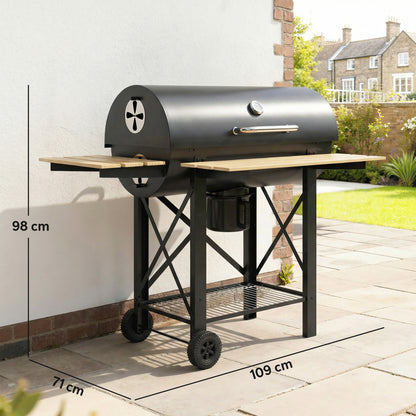 Outsunny Barbacoa De Carbón Portátil Móvil Con Estantes Plegables Tapa Negro_2