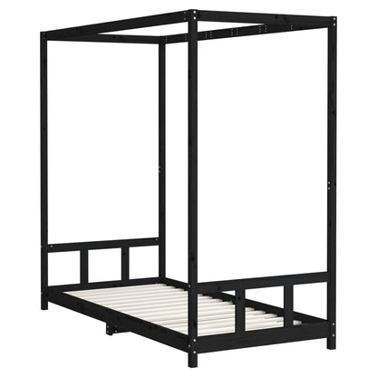Estructura De Cama Para Niños Madera De Pino Negro 90x200 Cm / Vetonek_4