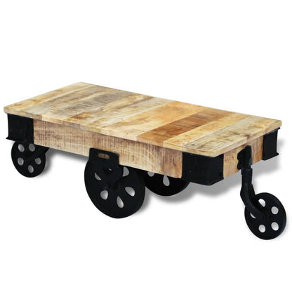 Mesa De Centro Con Ruedas Madera De Mango Rugosa_2