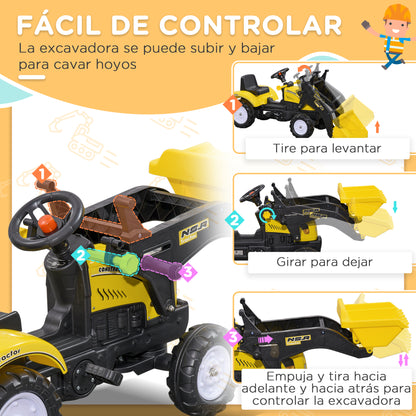 Homcom Tractor A Pedales Para Niños 3 Años Pala Delantera 114x41x52 Cm Amarillo_3