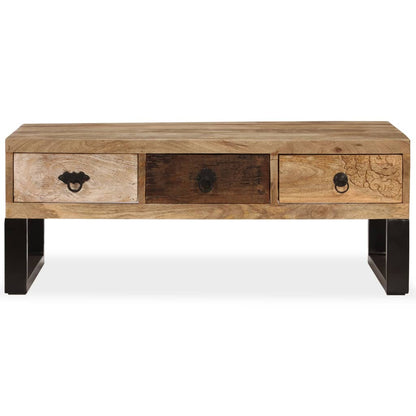 Mesa De Centro Con 3 Cajones Madera Maciza De Mango 90x50x35 Cm_1