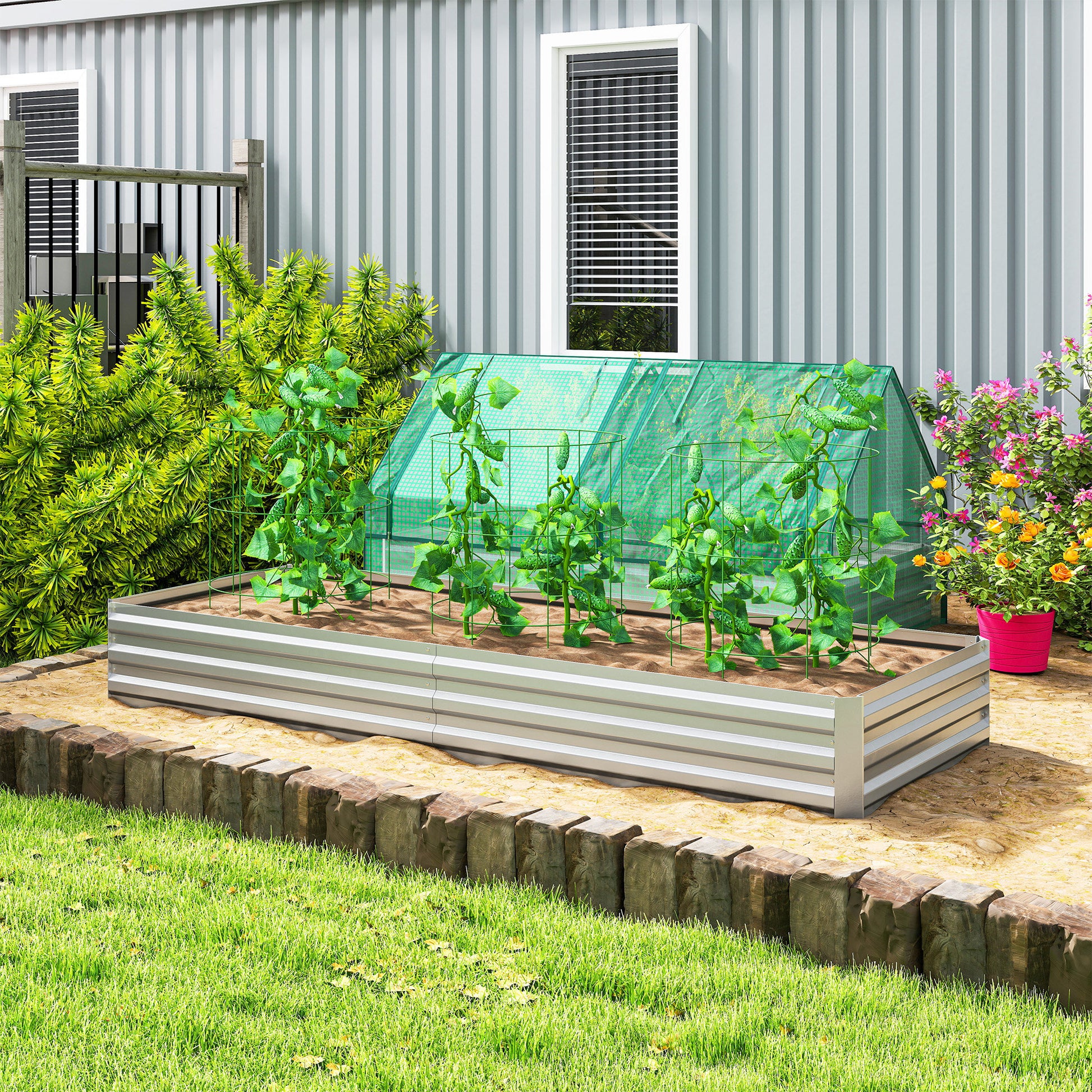 Outsunny Jardinera Exterior Grande De Acero Galvanizado Con Base Abierta Plata_1