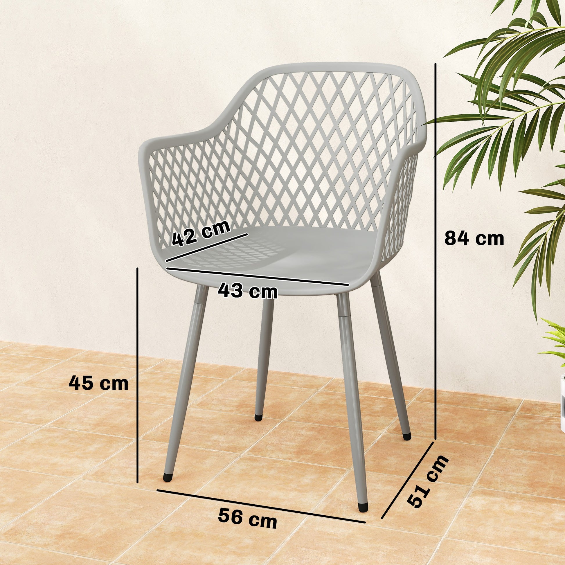 Outsunny Juego De 4 Sillas De Jardín Exterior De Pp Respaldo Diamante Gris_2