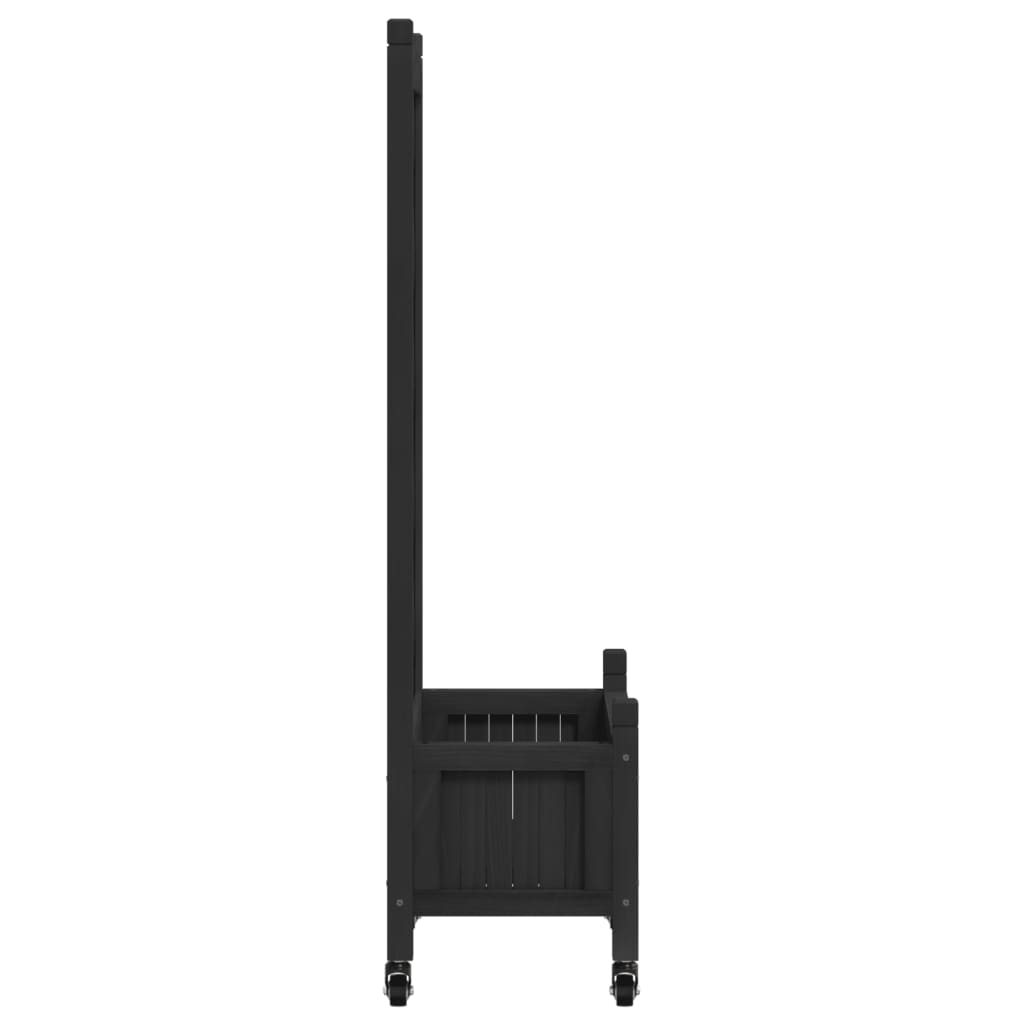 Jardinera Con Enrejado Y Ruedas Madera Maciza De Abeto Negro_4