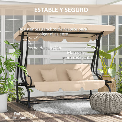 Outsunny Columpio De Jardín Exterior 2 En 1 Con Toldo Ajustable Y Cojines Arena_5