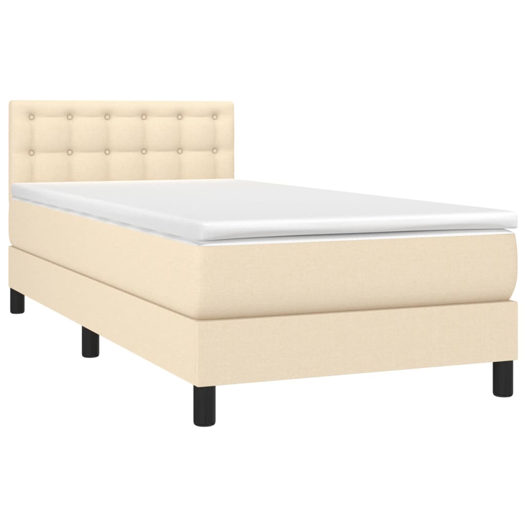 Cama Box Spring Colchón Y Luces Led Tela Crema 80x200 Cm / Vetonek_1