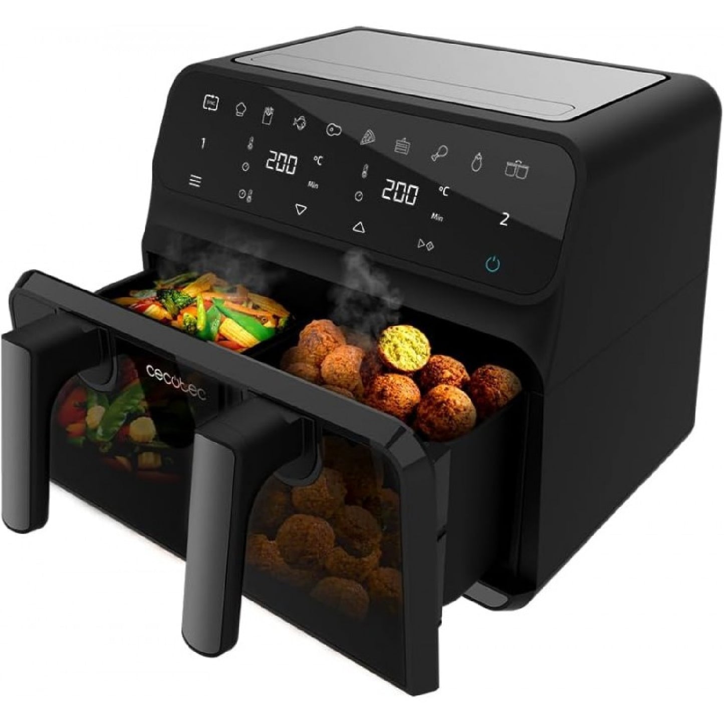 Freidora Sin Aceite Digital De 9 Litros Cecofry Advance 9000 Window. 2200 W, Dietética, Pared Divisoria Móvil, Temperatura Dual De 80-200ºc, Ventana_0