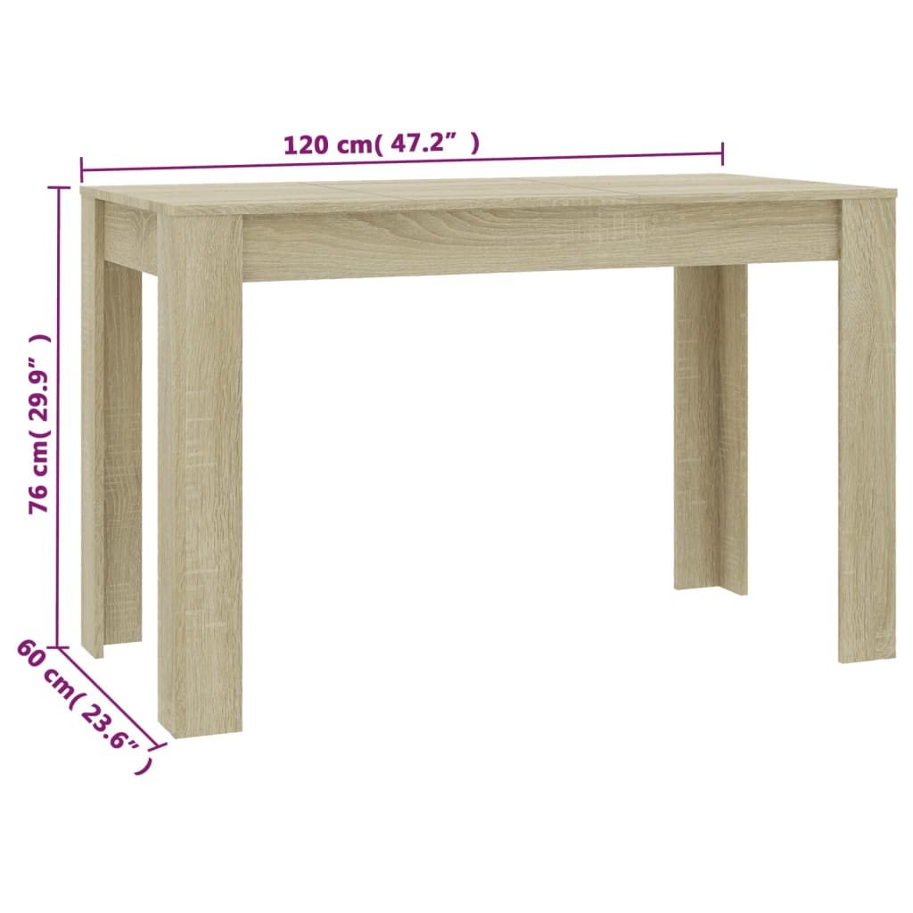 Mesa De Comedor De Aglomerado Color Roble Sonoma 120x60x76 Cm_4
