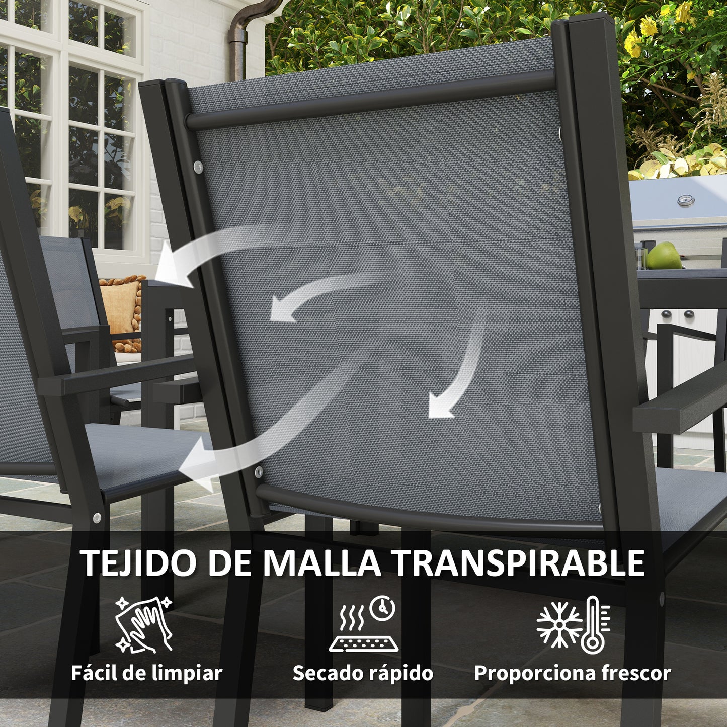 Outsunny Conjunto De Mesa Y Sillas Jardín De 7 Piezas Con Sillas Apilables Gris_5